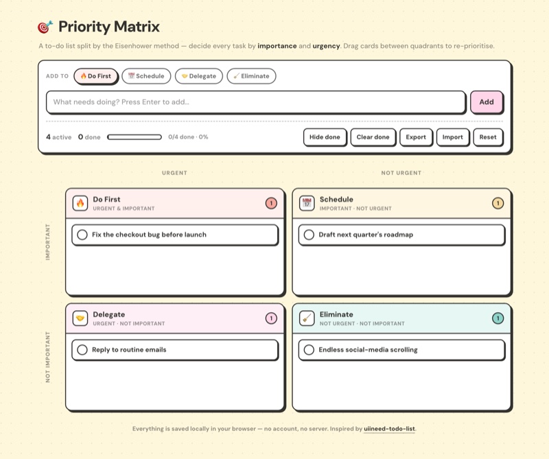 Priority Matrix app screenshot